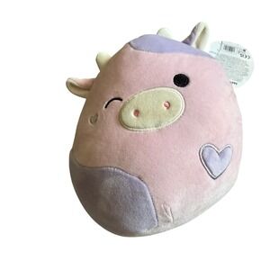 Squishmallows Patty the Cow Plush 8 Inch Pink Purple NWT Valentine Winking Heart